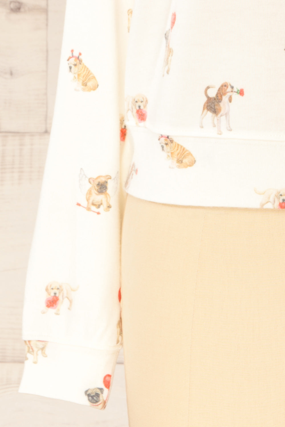 Almora White Long Sleeves Top with Dog Print | La petite garçonne sleeve