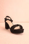 Aloisa Black Faux Suede Heeled Sandals | Boutique 1861 front view