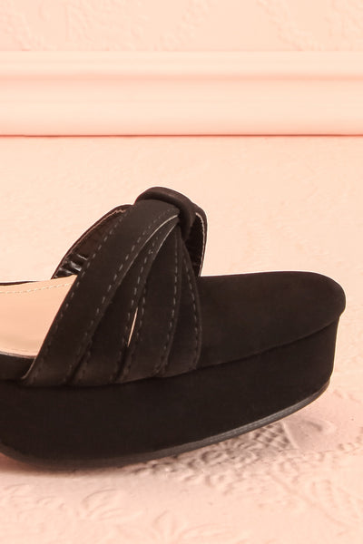 Aloisa Black Faux Suede Heeled Sandals | Boutique 1861 side front close-up