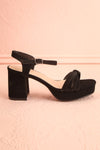 Aloisa Black Faux Suede Heeled Sandals | Boutique 1861 side view