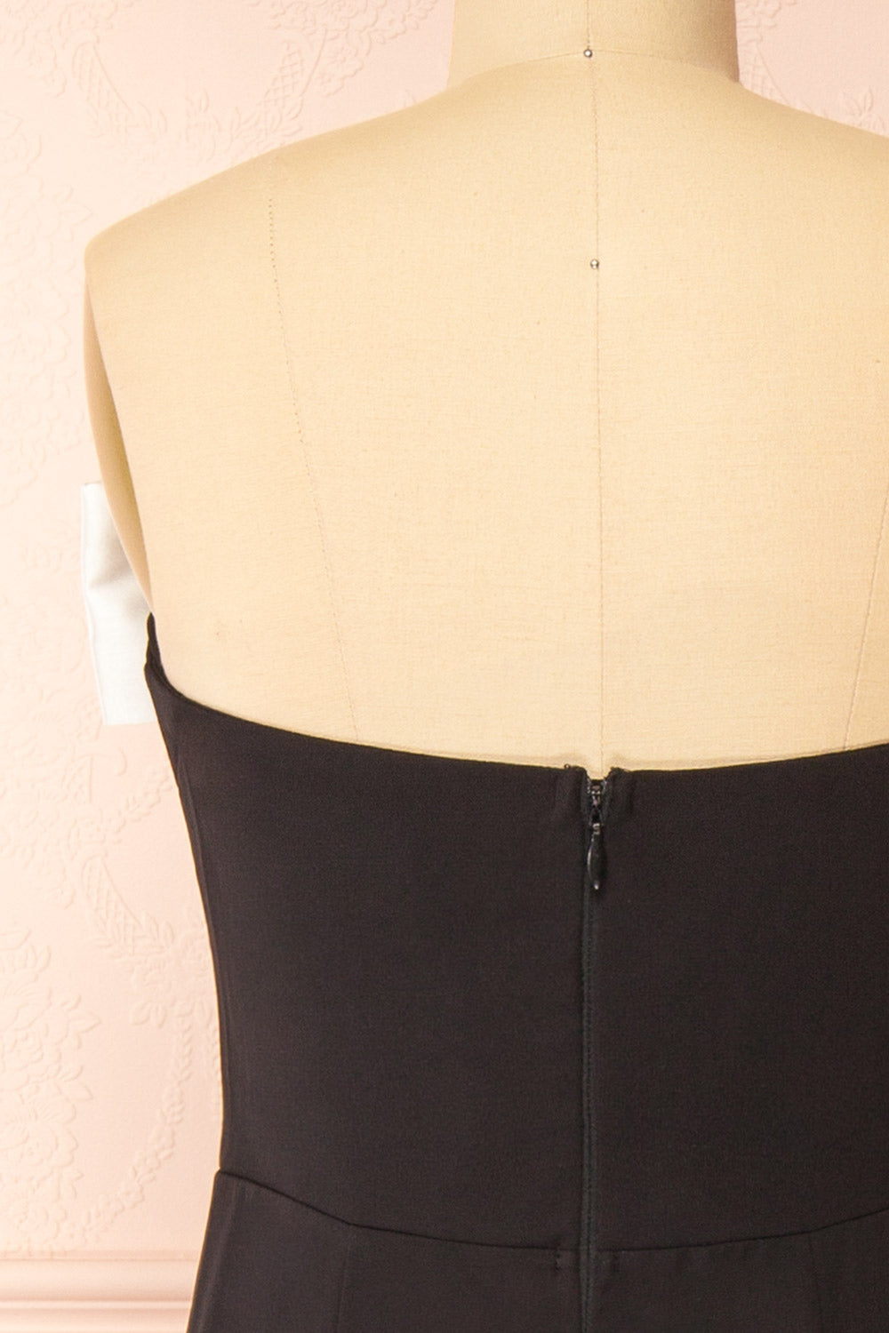 Alphys Black Mermaid Maxi Dress w/ Removable Bow | Boutique 1861 back close-up