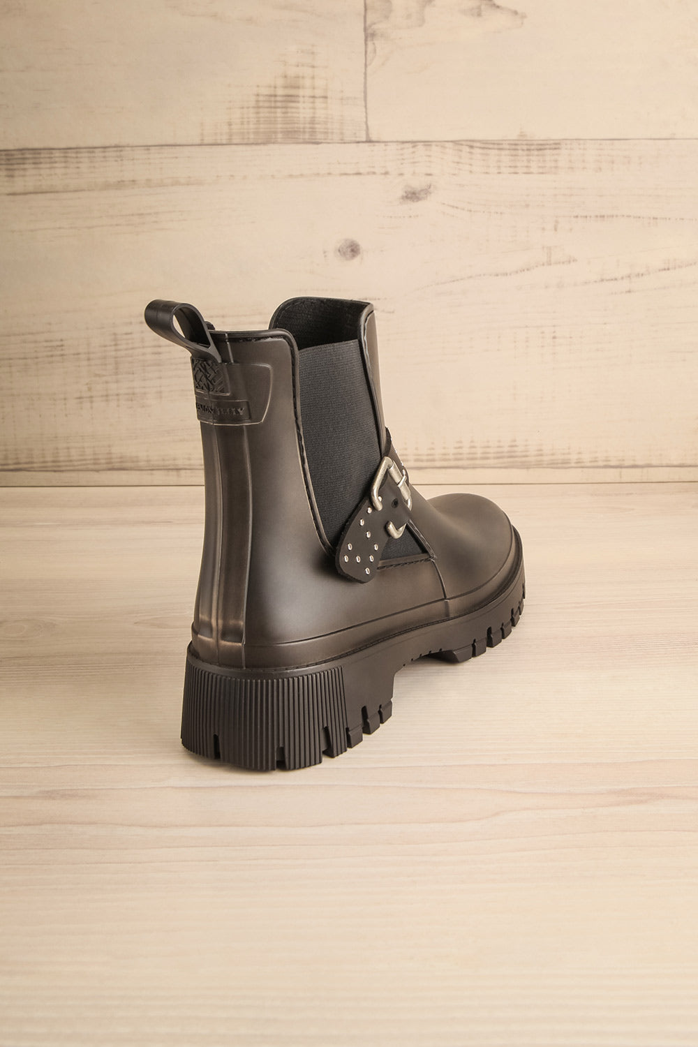 Alsie Black Rain Boots w/ Belt | La petite garçonne back view