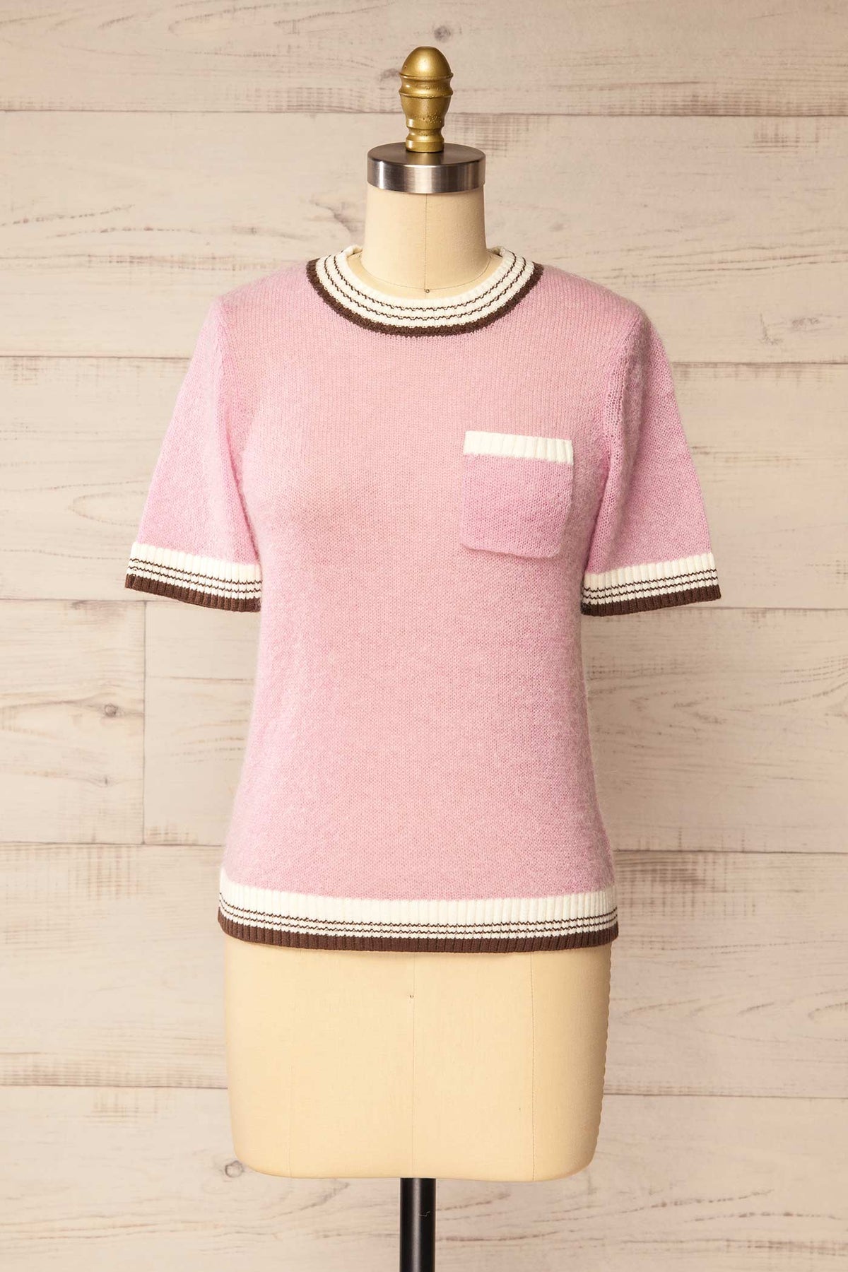 front view of Altamira Pink Short Sleeved Sweater at La petite garçonne