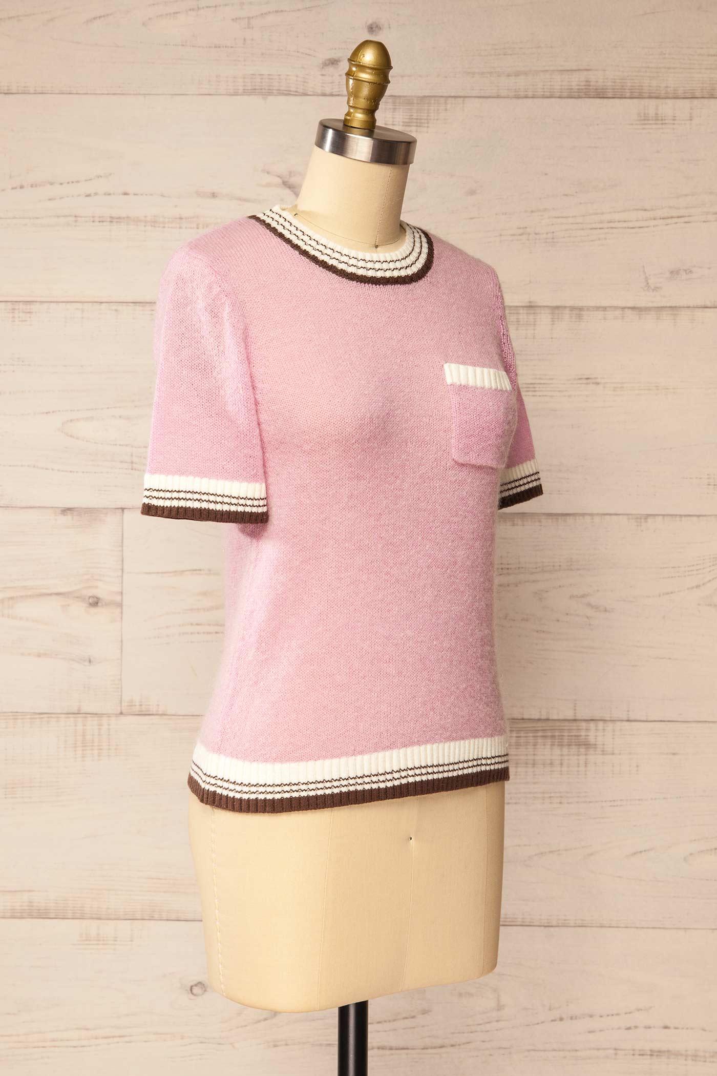 side view of Altamira Pink Short Sleeved Sweater at La petite garçonne