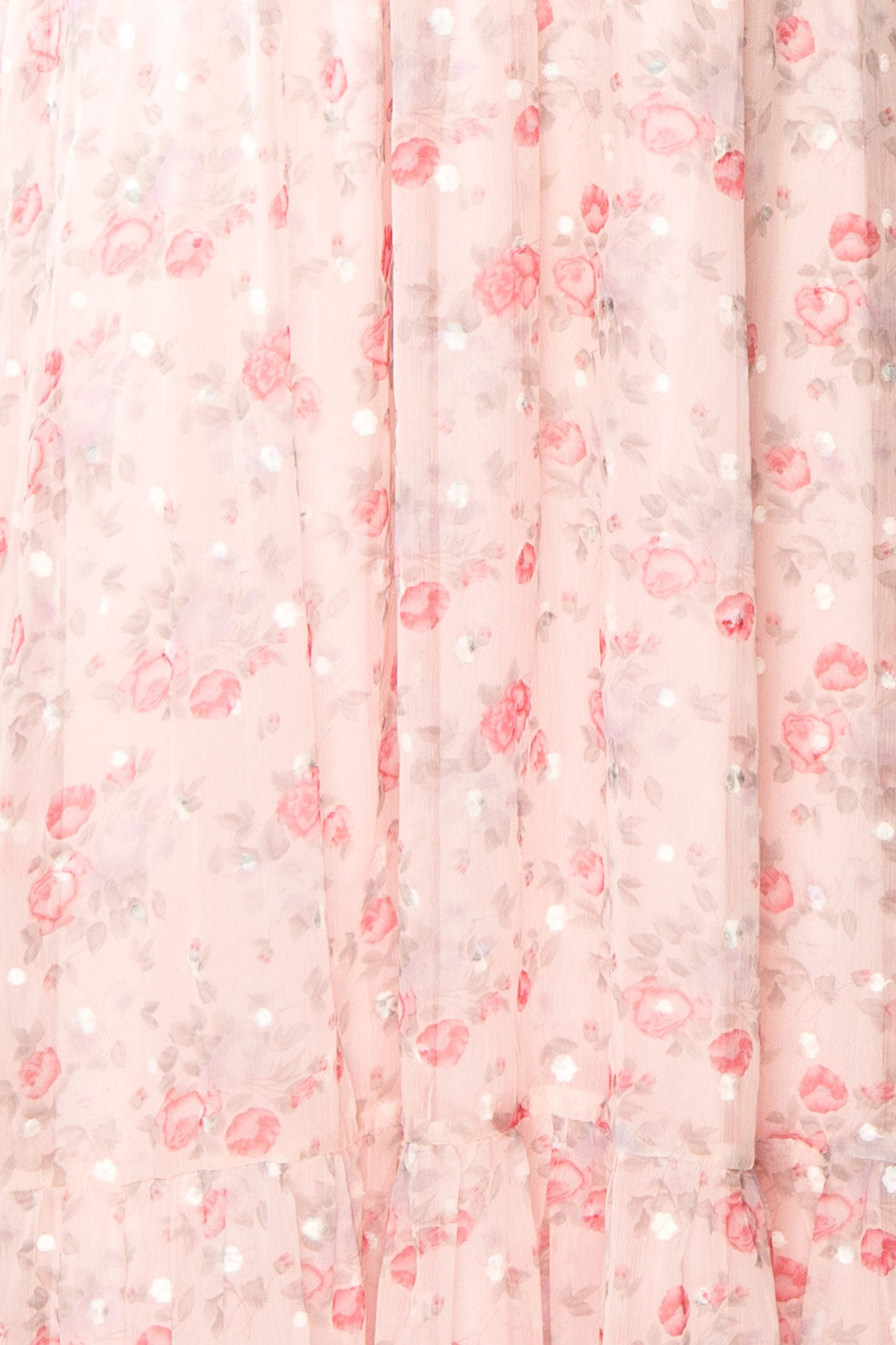 Alvaine Long Pink Floral Dress w/ Ruffled Straps | Boutique 1861 detail