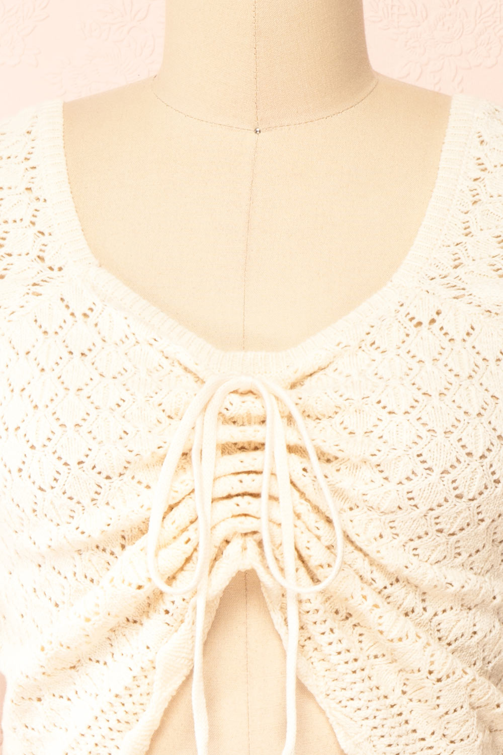 Alverine Knitted Ivory Top w/ Drawstrings | Boutique 1861 front close-up