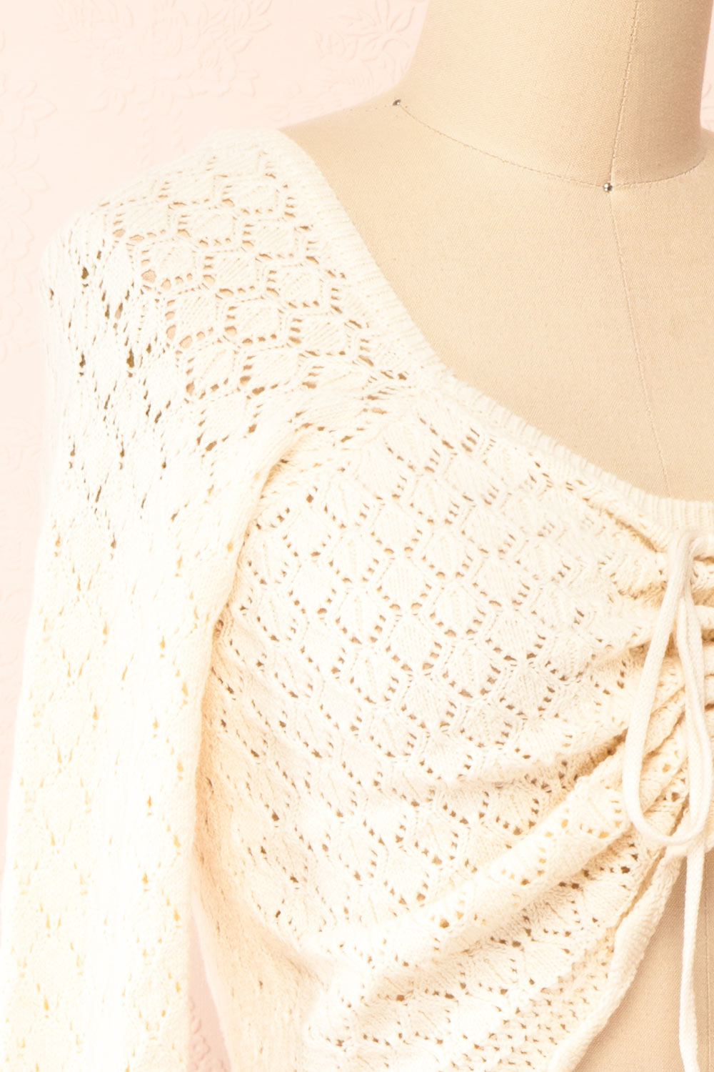 Alverine Knitted Ivory Top w/ Drawstrings | Boutique 1861 side close-up