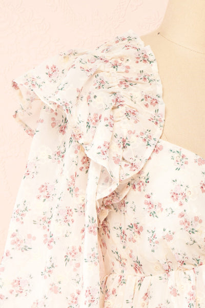 Alvia Short Floral Babydoll Dress w/ Ruffles | Boutique 1861 side close-up
