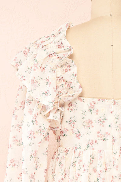 Alvia Short Floral Babydoll Dress w/ Ruffles | Boutique 1861 back close-up