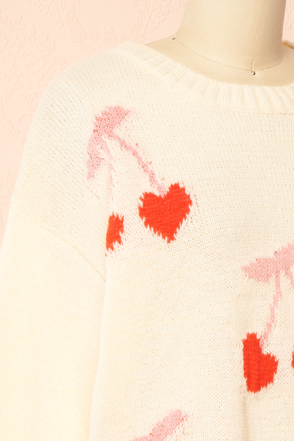 Alvina Ivory Knit Sweater with Heart-Shaped Cherries | Boutique 1861 side