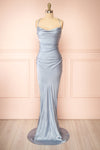 Amana Blue Maxi Satin Dress w/ Cowl Neck | Boutique 1861 front view