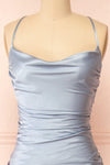 Amana Blue Maxi Satin Dress w/ Cowl Neck | Boutique 1861 front