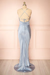 Amana Blue Maxi Satin Dress w/ Cowl Neck | Boutique 1861 back view