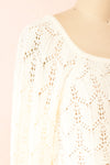 Amandine Ivory Crochet Crop Top w/ Long Sleeves | Boutique 1861 side close-up