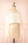 Amandine Ivory Crochet Crop Top w/ Long Sleeves | Boutique 1861 side view