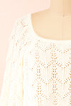 Amandine Ivory Crochet Crop Top w/ Long Sleeves | Boutique 1861 front close-up
