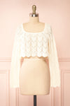 Amandine Ivory Crochet Crop Top w/ Long Sleeves | Boutique 1861 front view