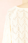Amandine Ivory Crochet Crop Top w/ Long Sleeves | Boutique 1861 back xlose-up