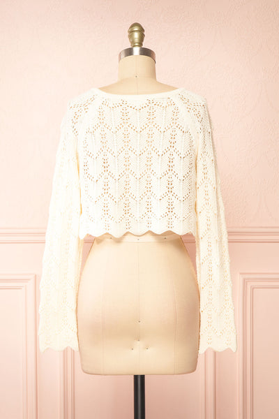 Amandine Ivory Crochet Crop Top w/ Long Sleeves | Boutique 1861 back view