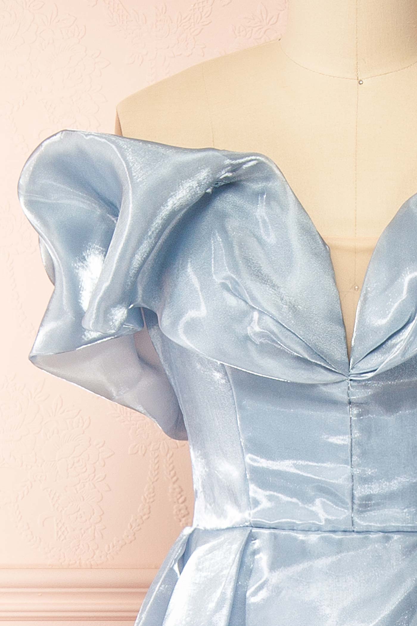 Amarae Blue | Shimmering Organza Off-the-Shoulder Maxi Dress with Slit