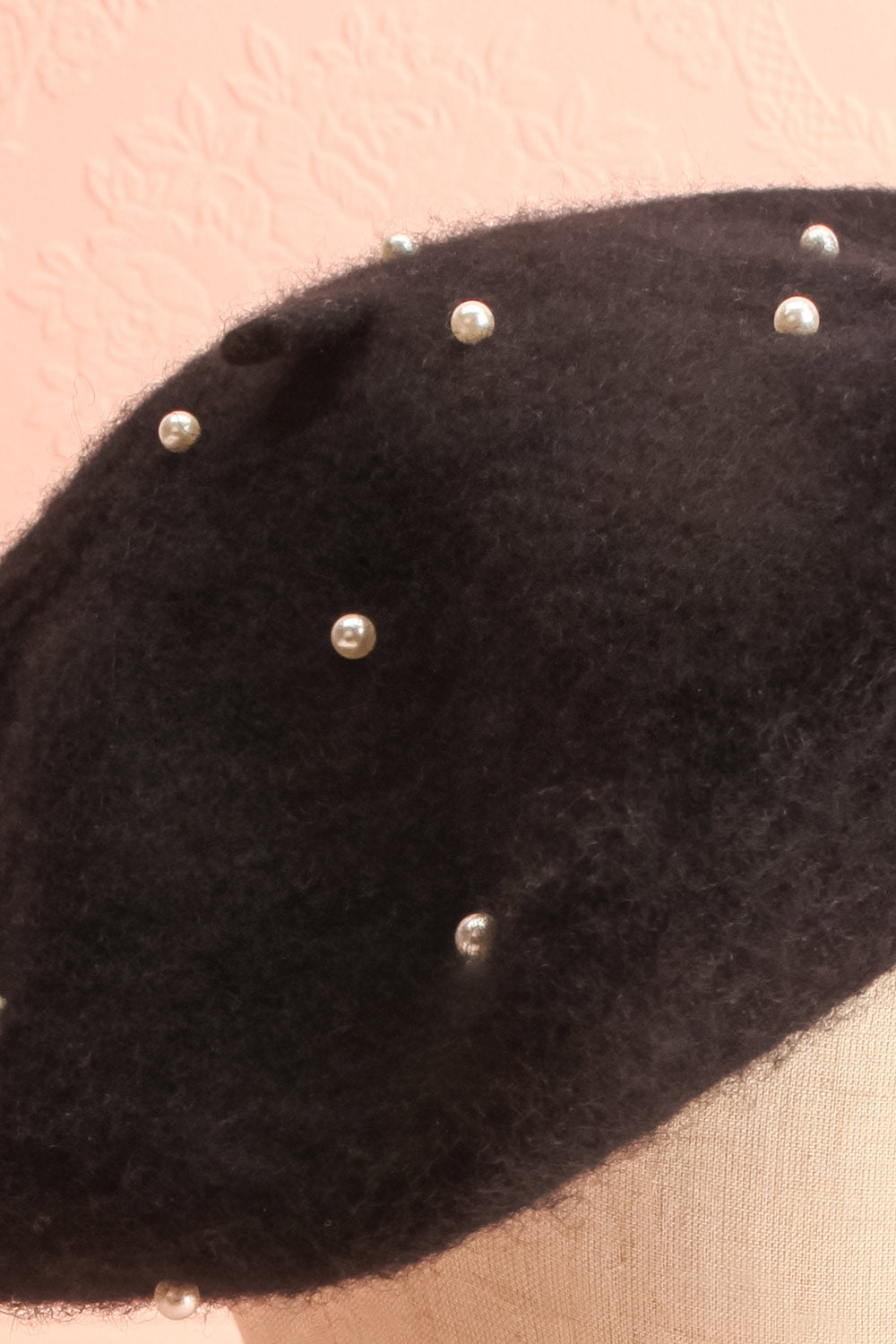 Amarantha Black Beret w/ Pearls | La petite garçonne close-up