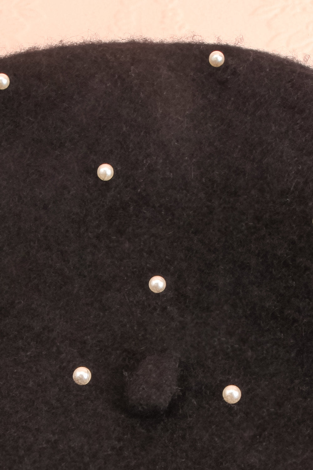 Amarantha Black Beret w/ Pearls | La petite garçonne flat close-up