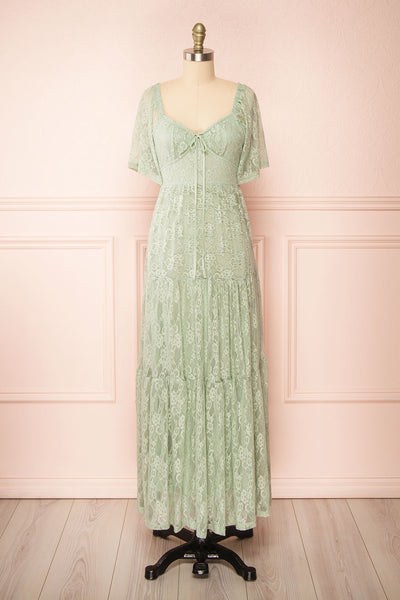 Amarys Sage Tiered Lace Maxi Dress | Boutique 1861 front view