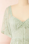 Amarys Sage Tiered Lace Maxi Dress | Boutique 1861 front close-up