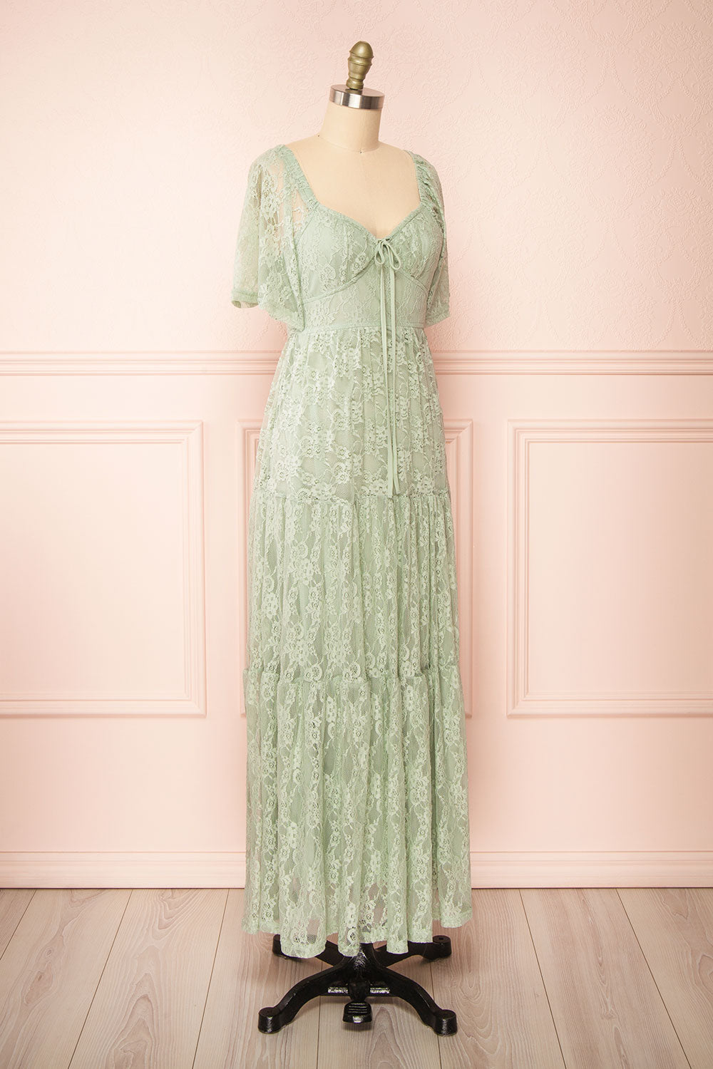 Amarys Sage Tiered Lace Maxi Dress Boutique 1861