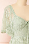 Amarys Sage Tiered Lace Maxi Dress | Boutique 1861 side close-up
