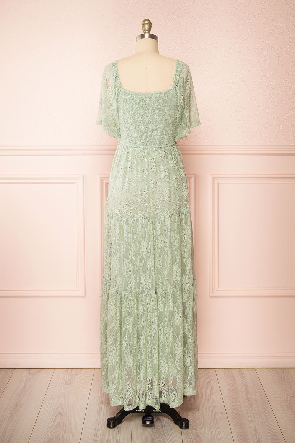 Amarys Sage Tiered Lace Maxi Dress | Boutique 1861 back view