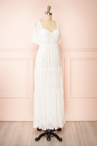 Amarys White Tiered Lace Maxi Dress | Boutique 1861  side view