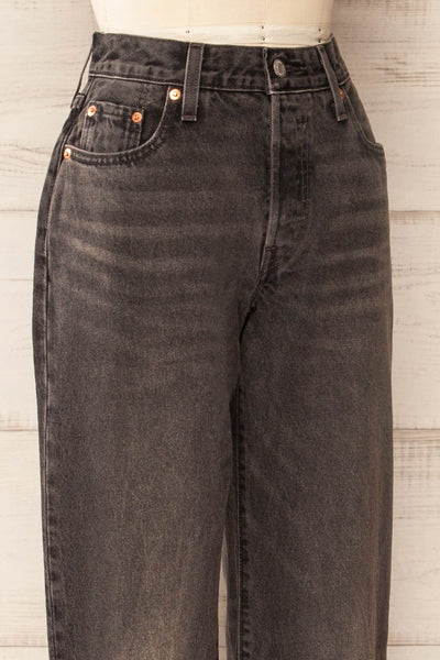Amean Faded Black Mid-Rise Wide-Leg Jeans | La petite garçonne side close-up