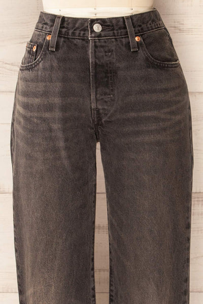 Amean Faded Black Mid-Rise Wide-Leg Jeans | La petite garçonne front close-up