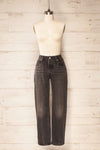 Amean Faded Black Mid-Rise Wide-Leg Jeans | La petite garçonne front view