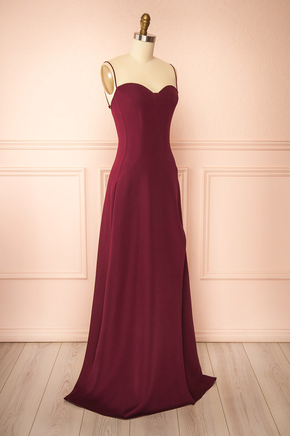 Amellia Burgundy A-Line Maxi Dress with Front Slit | Boutique 1861 side view