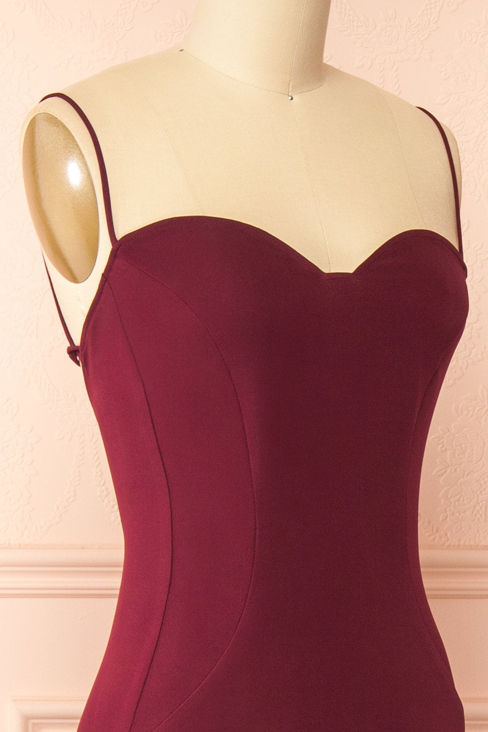 Amellia Burgundy A-Line Maxi Dress with Front Slit | Boutique 1861 side