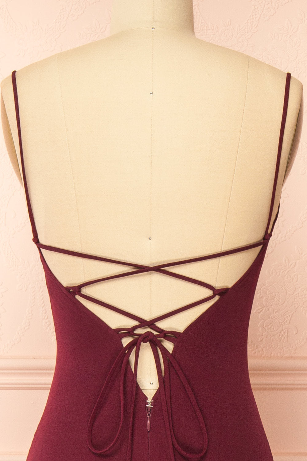 Amellia Burgundy A-Line Maxi Dress with Front Slit | Boutique 1861 back 