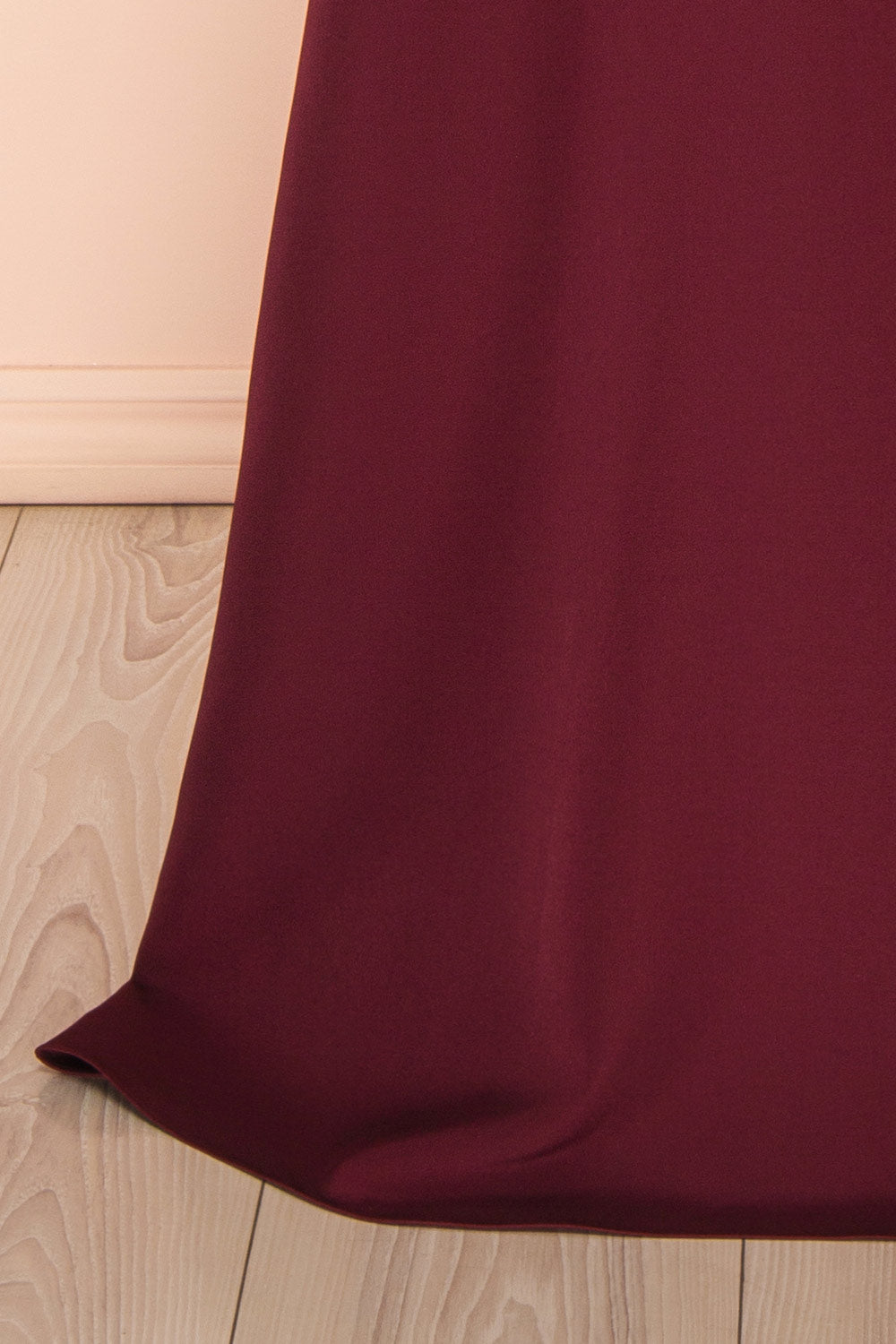 Amellia Burgundy A-Line Maxi Dress with Front Slit | Boutique 1861 bottom 