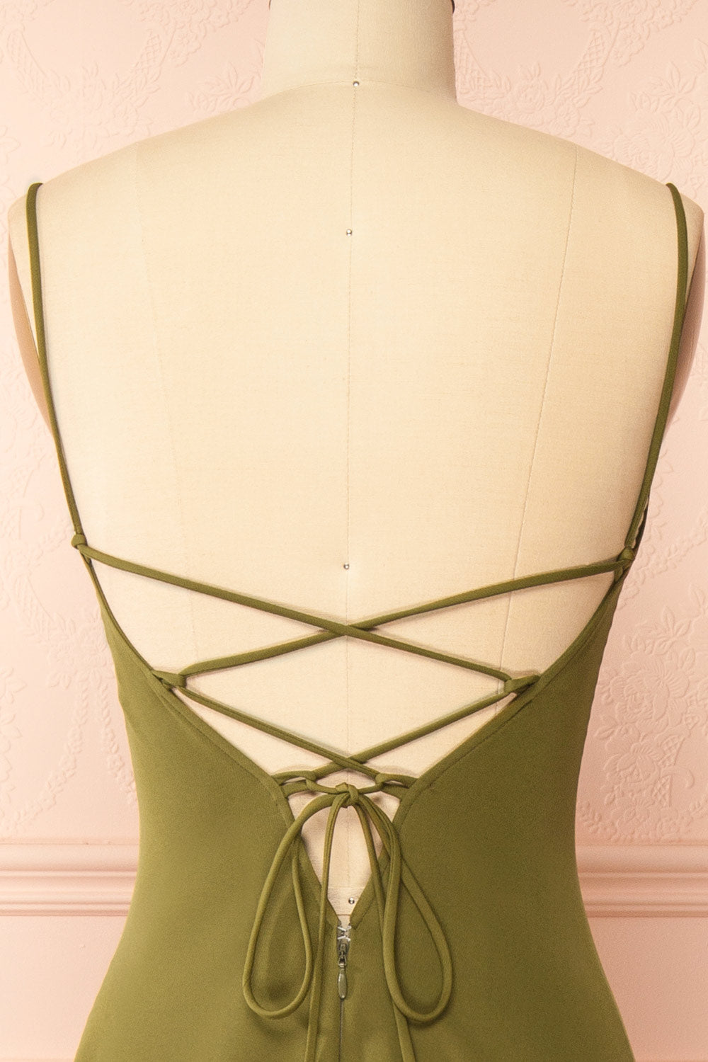 Amellia Khaki A-Line Maxi Dress with Front Slit by Arti Gogna | Boutique 1861 back 