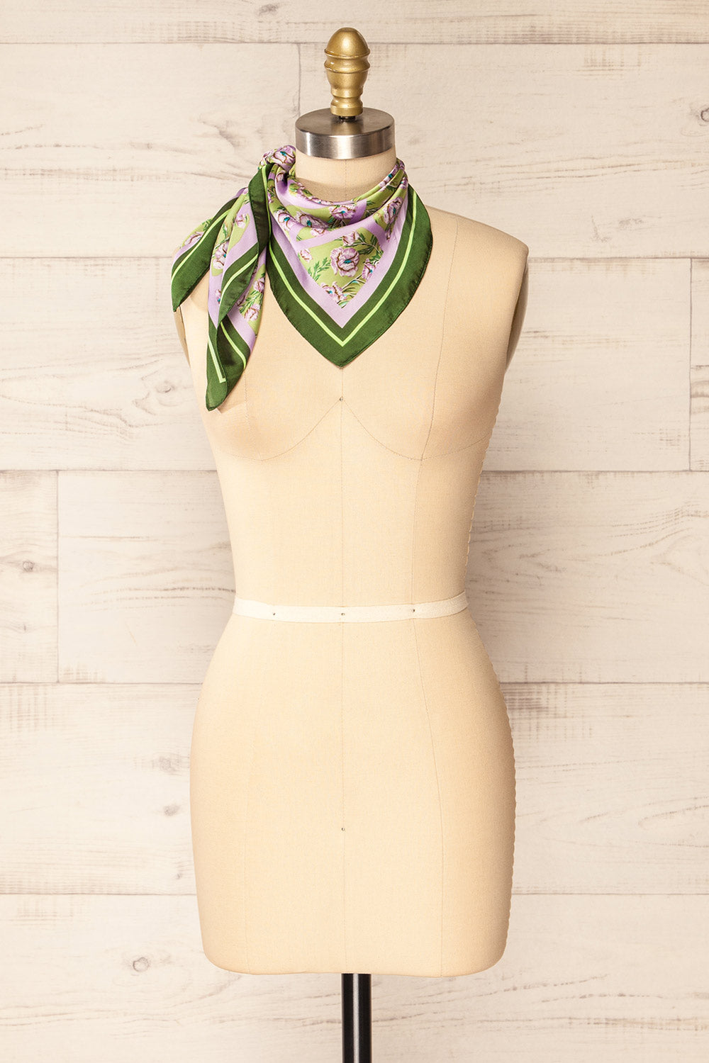 Ameyzieu Green and Lilac Floral Satin Scarf | La petite garçonne side view