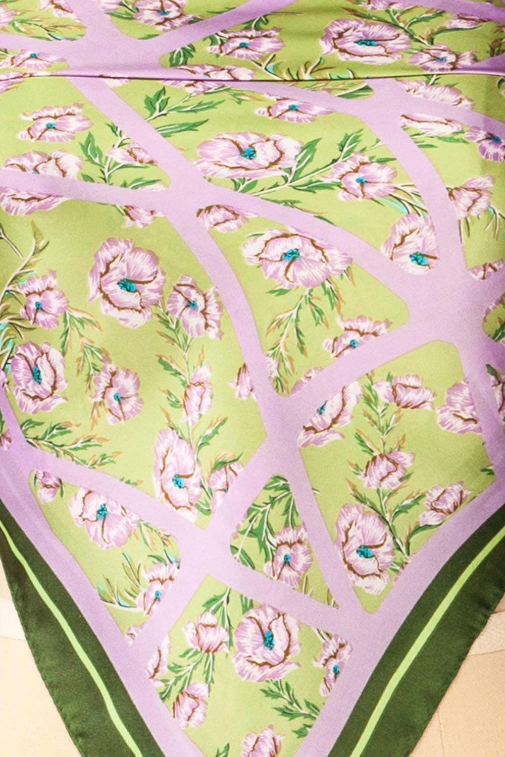 Ameyzieu Green and Lilac Floral Satin Scarf | La petite garçonne fabric 