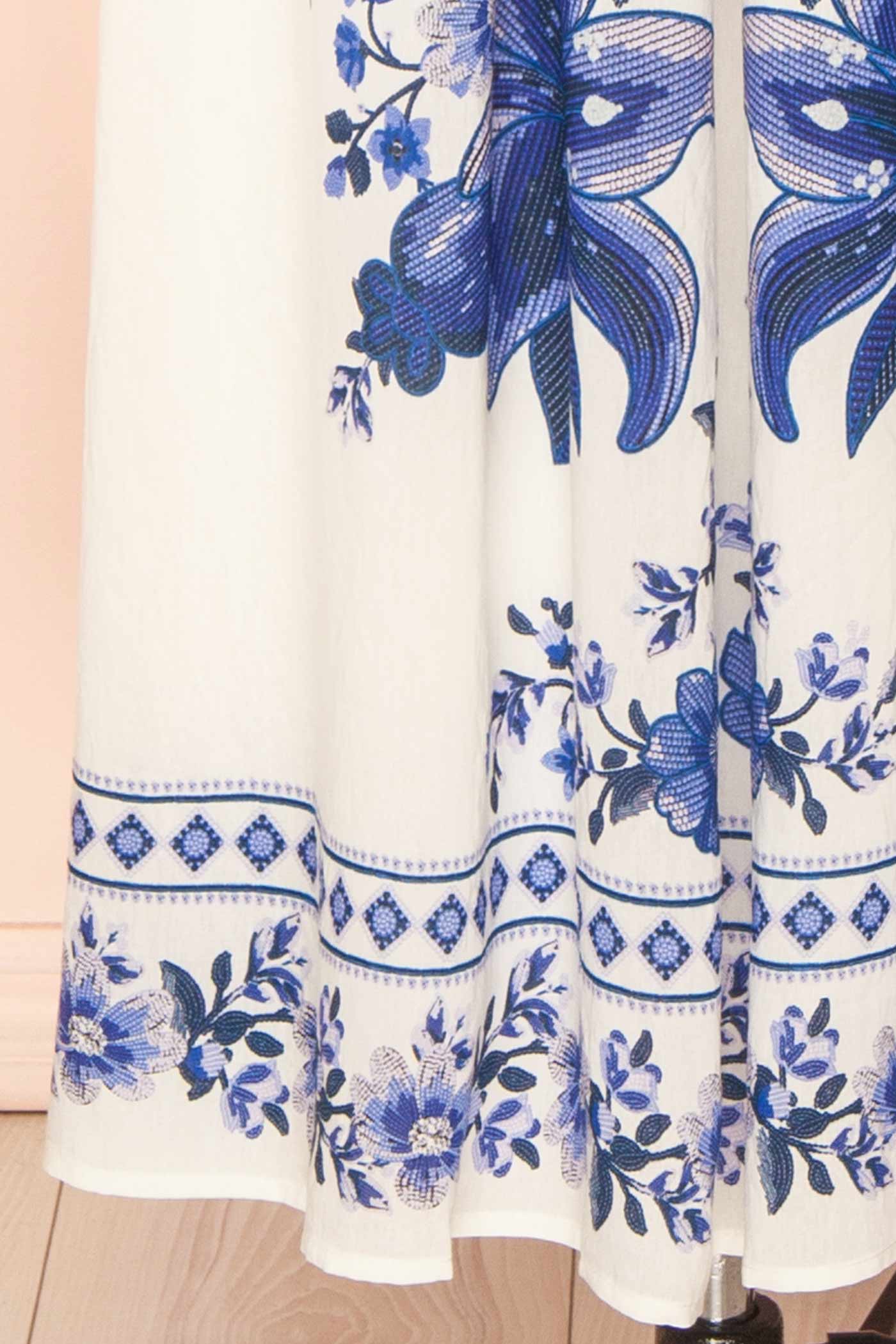 Close-up Amyris Ivory A-Line Midi Dress with Floral Print at la boutique 1861