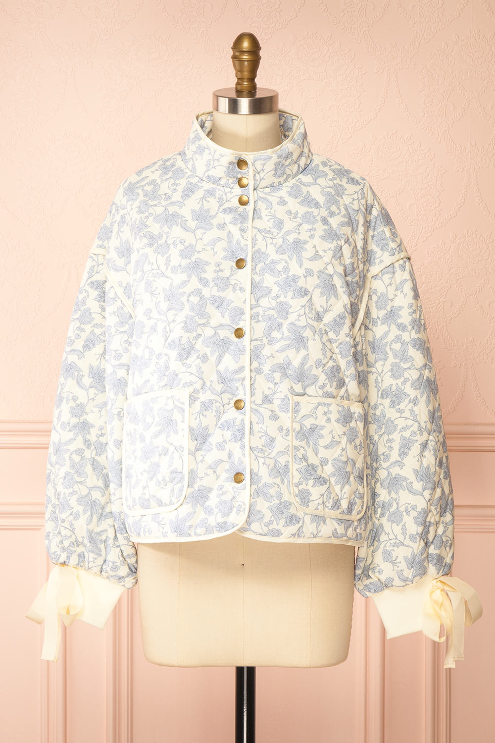 Anabeth Blue Floral Quilted Jacket with Ribbon-Tied | Boutique 1861 front view
