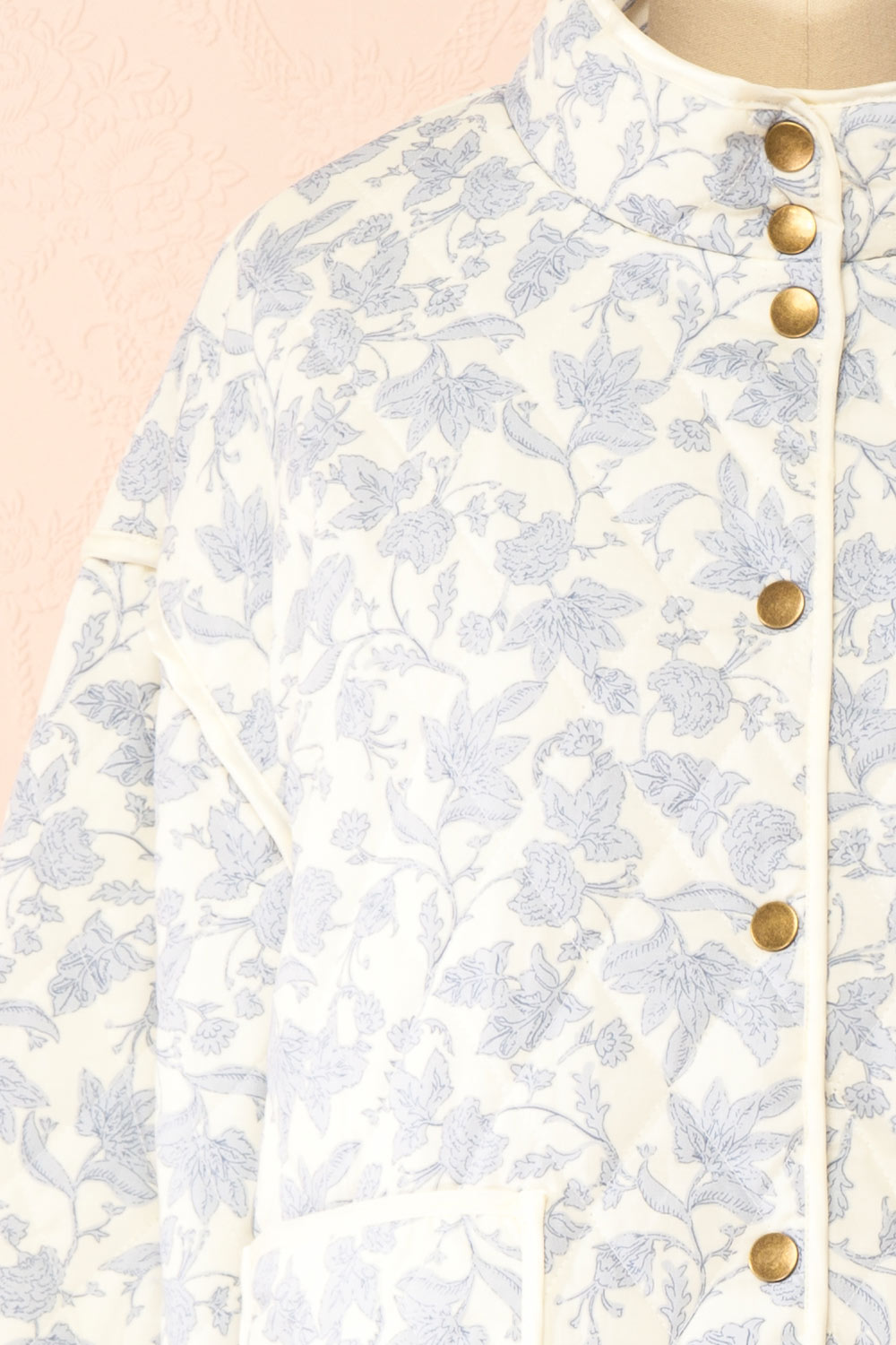 Anabeth Blue Floral Quilted Jacket with Ribbon-Tied | Boutique 1861 front