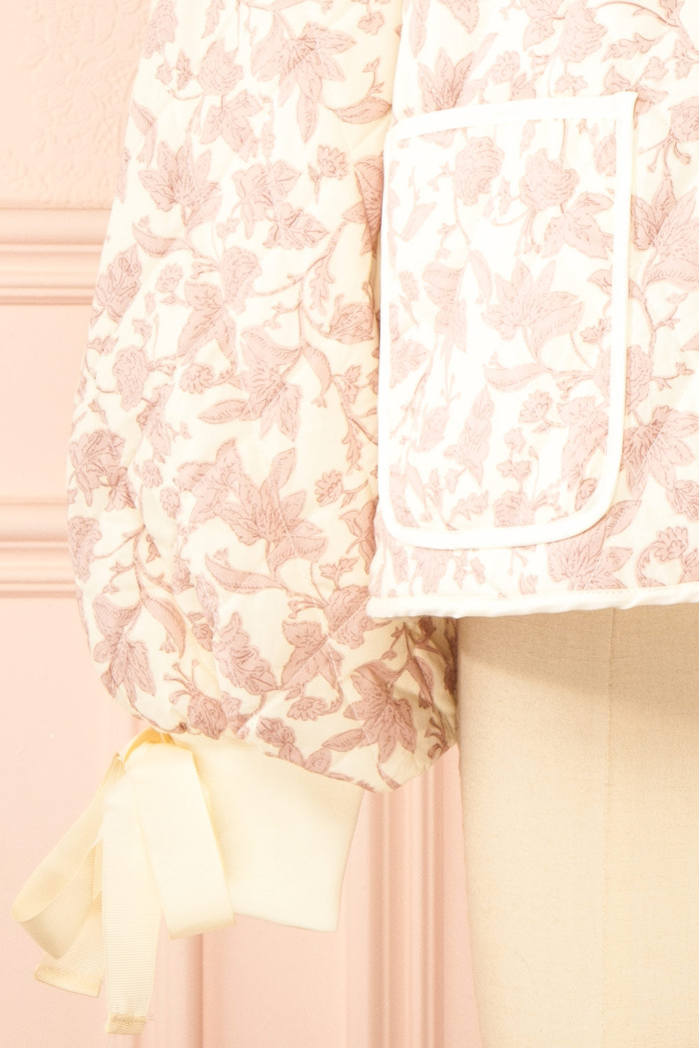 Anabeth Pink Floral Quilted Jacket with Ribbon-Tied | Boutique 1861 sleeve 