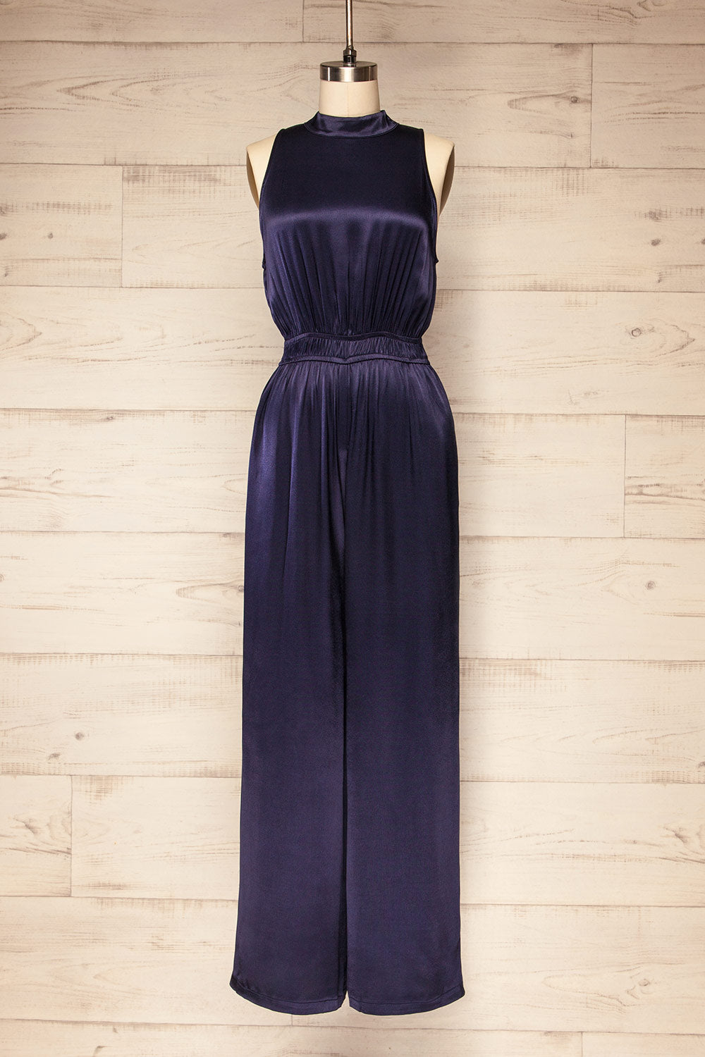 Anaheim Satin Navy Jumpsuit w/ Pockets | La petite garçonne front view