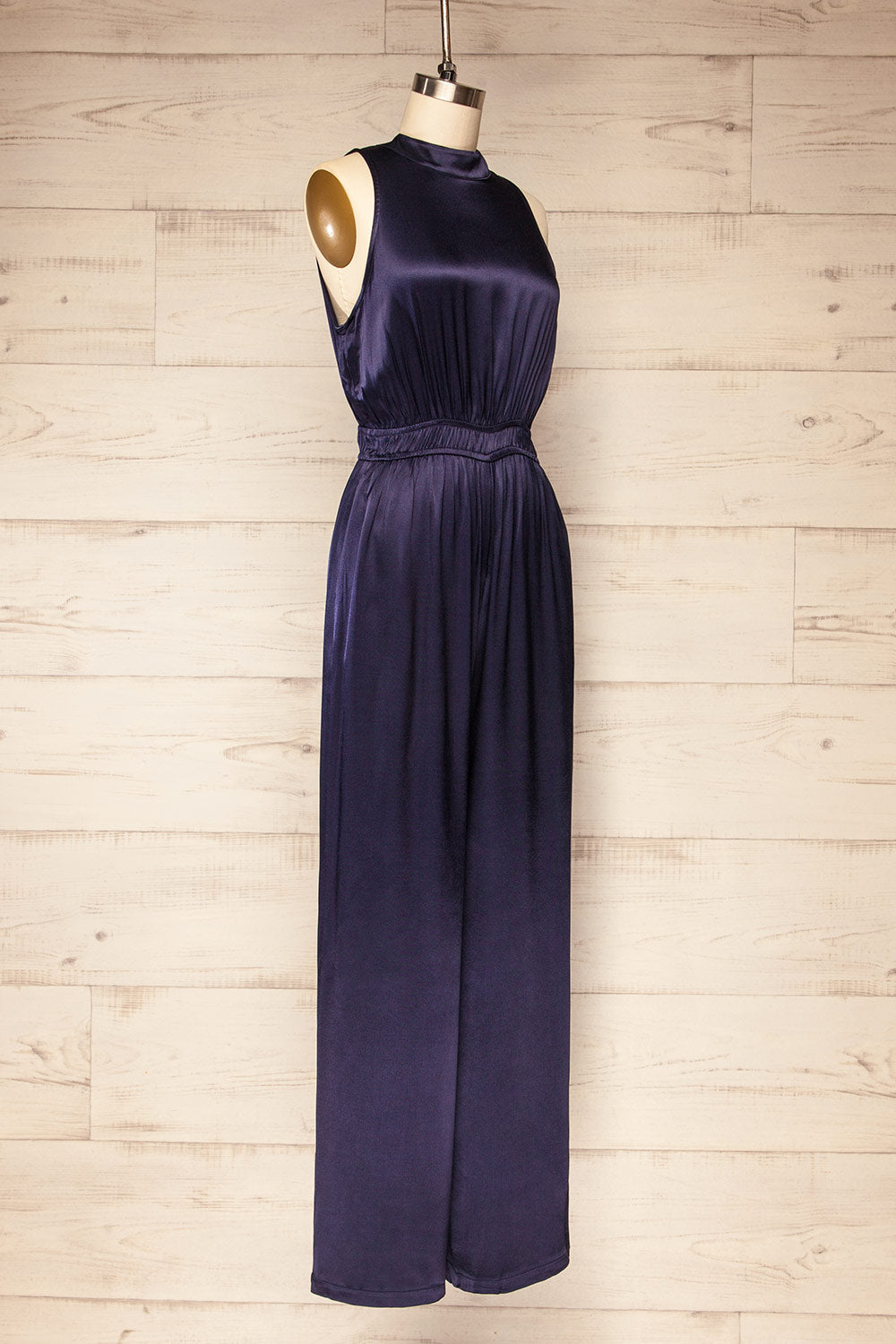 Anaheim Satin Navy Jumpsuit w/ Pockets | La petite garçonne side view