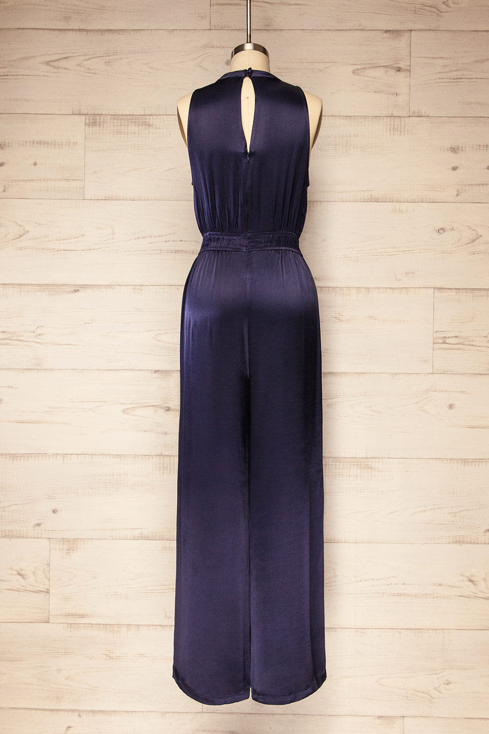 Anaheim Satin Navy Jumpsuit w/ Pockets | La petite garçonne back view