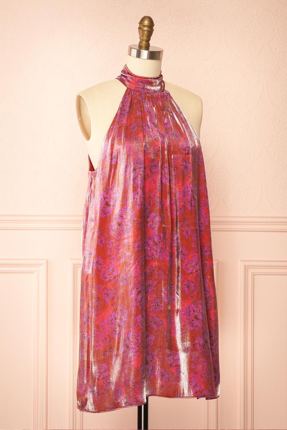 Analeia Shimmering Short Halter Neck Dress | side